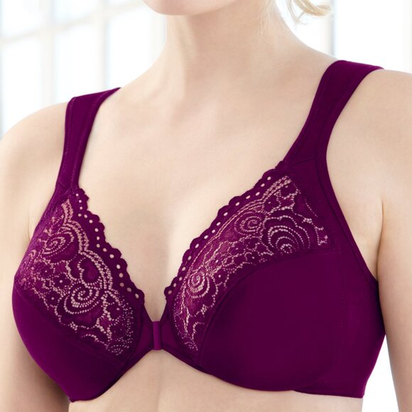 WONDERWIRE Bra 34C FRONT-CLOSE (Shapes Sides Too!) WIDE-STRAPS Purple NEW SEALED - Picture 6 of 16